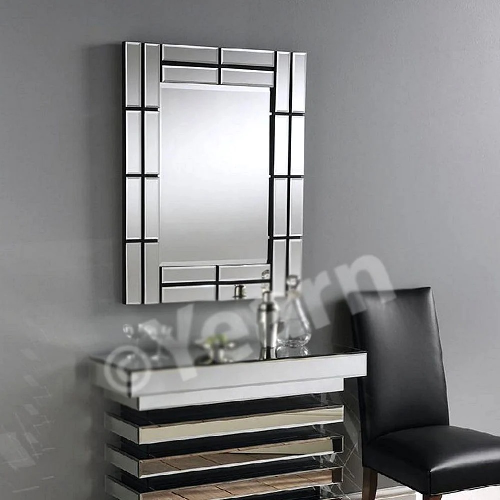 Handcrafted Geometric Panel Frame Wall Mirror Handcrafted Geometric Panel Frame Wall Mirror
